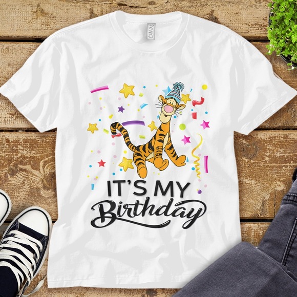 Disney Tigger It's My Birthday Funny Birthday Boys Girls Unisex Adult T-shirt - Picture 1 of 2